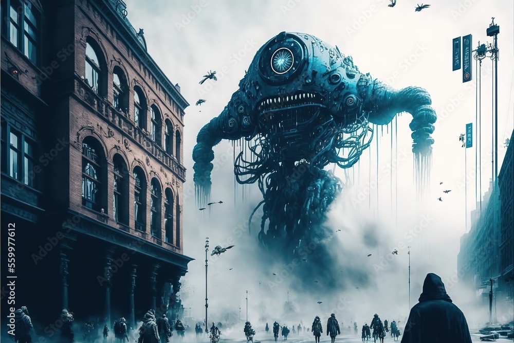 Invasion of huge aliens, aliens are attacking the city Stock Illustration Adobe Stock