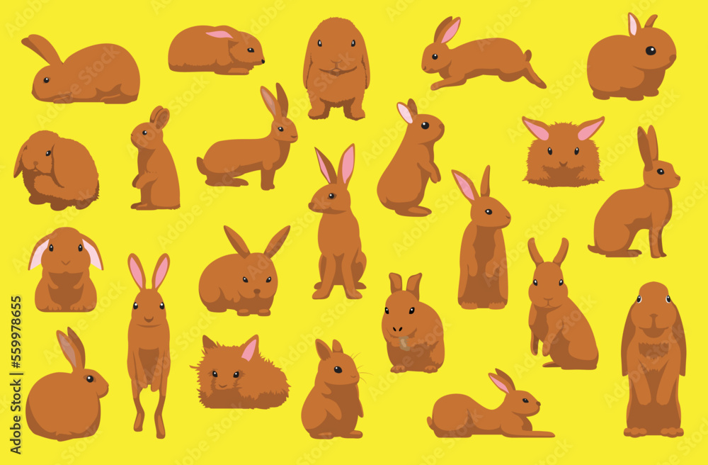 Cute Brown Rabbit Poses Cartoon Vector Illustration Cute Brown Rabbit Poses Cartoon Vector Illustration