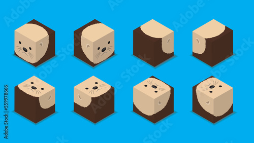 Animal Dice 3D Character Sea Otter Cartoon Vector