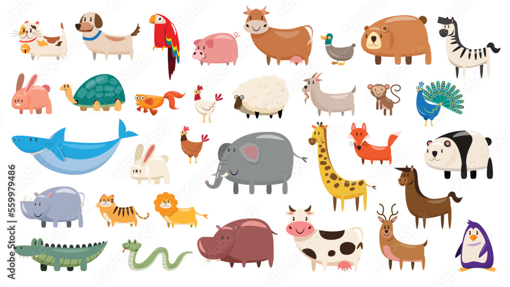 set of animals wildlife character vector illustration