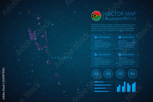 Vanuatu map infographics template for diagram, graph, presentation and chart with abstract geometric mesh polygonal light concept on blue background. Vector Illustration EPS10.