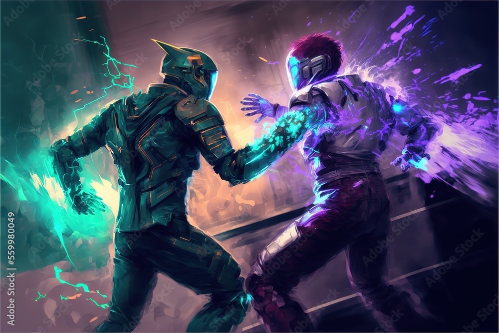Futuristic duel, sci-fi battle