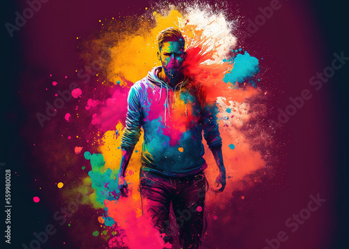 Happy Holi Festival Of Colors Illustration Of Colorful Gulal For Holi, In Hindi Holi Hain Meaning Its Holi (ai generated)
