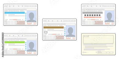 いろいろな運転免許証と運転経歴証明書のイラスト