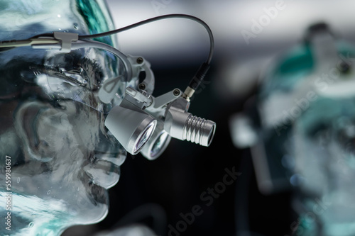 Dentist's microscope on a transparent mannequin at a medical exhibition Fototapeta