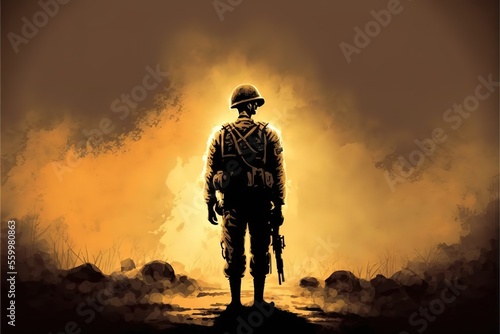 A lone soldier in the field is on duty