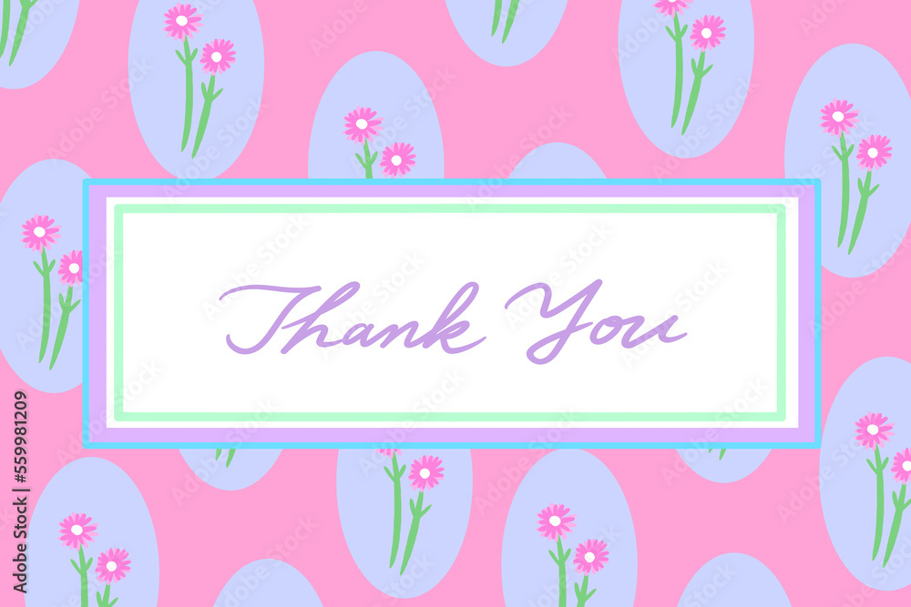 サンキューカード　青い花模様　ギフトカード　メッセージカード　イラスト　花柄　キュート　レトロ模様	