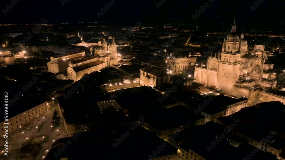 Aerial Shot Of Unique Architectural Cathedrals In Salamanca Down Town, Spain Aerial Shot Of Unique Architectural Cathedrals In Salamanca Down Town, Spain
