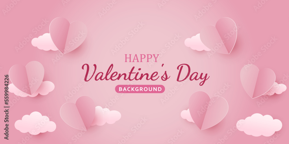 concept of love valentine day with pink heart vector paper cut style background. Horizontal banner love valentine day with pink heart vector paper cut style background. pink, heart, paper