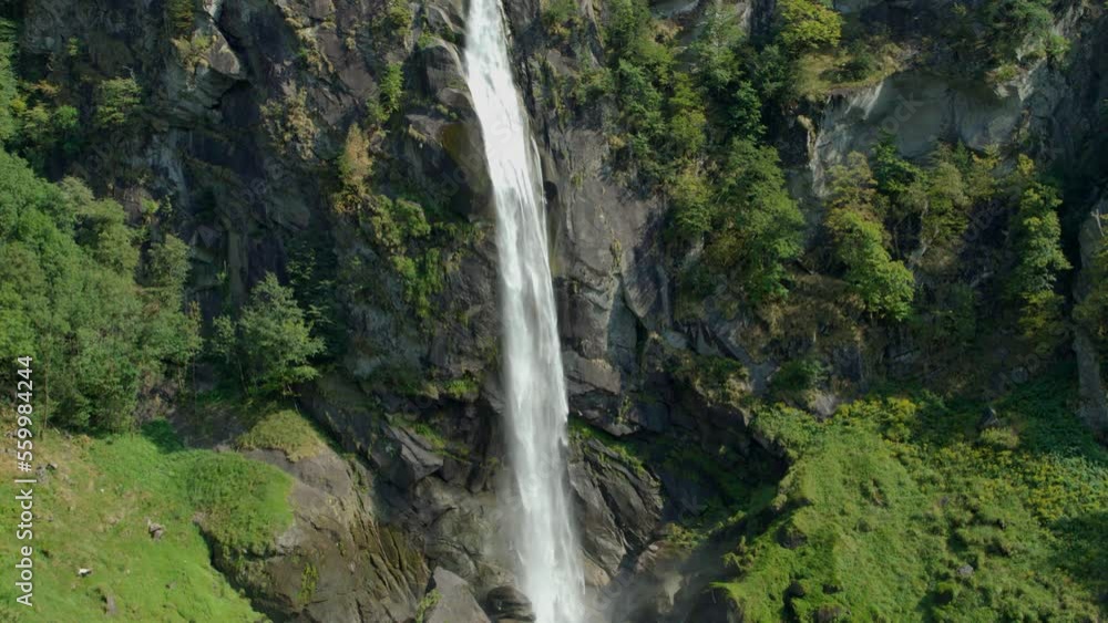 Aerial Drone of the Foroglio Waterfall Tilting Up during Sunny Weather Aerial Drone of the Foroglio Waterfall Tilting Up during Sunny Weather