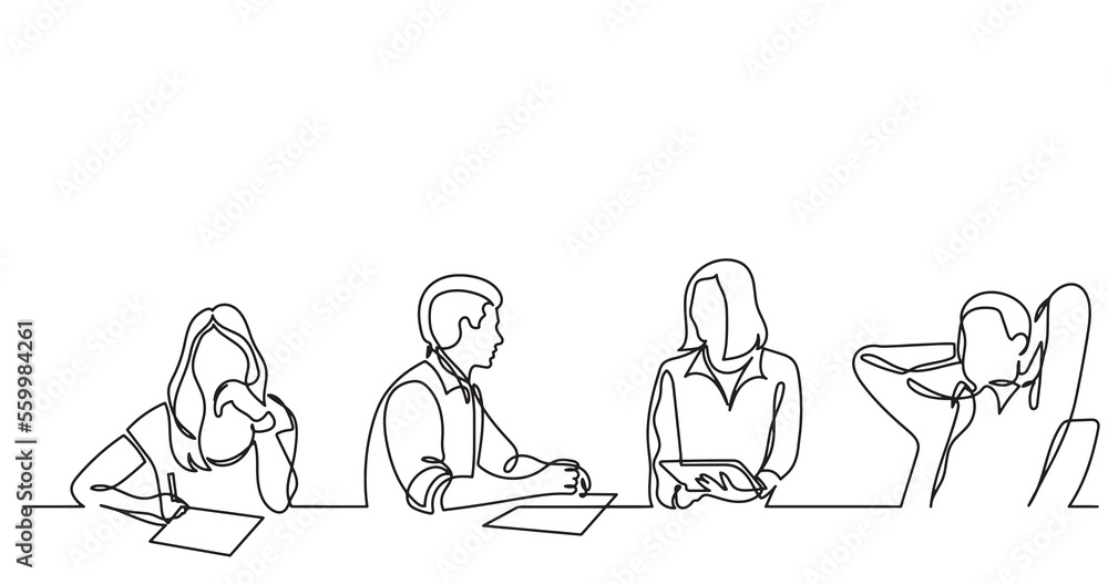 continuous line drawing of office workers team having discussion at business meeting - PNG image with transparent background continuous line drawing of office workers team having discussion at business meeting - PNG image with transparent background