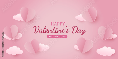 concept of love valentine day with pink heart vector paper cut style background. Horizontal banner love valentine day with pink heart vector paper cut style background. pink, heart, paper