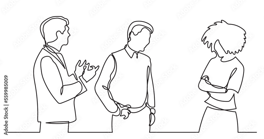 continuous line drawing of standing business people talking - PNG image with transparent background continuous line drawing of standing business people talking - PNG image with transparent background