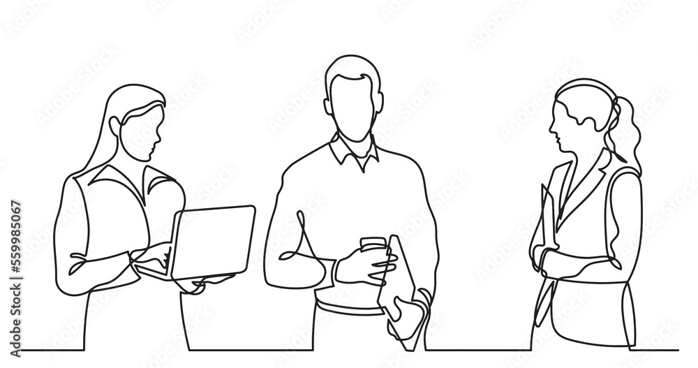 continuous line drawing of standing business people talking - PNG image with transparent background continuous line drawing of standing business people talking - PNG image with transparent background