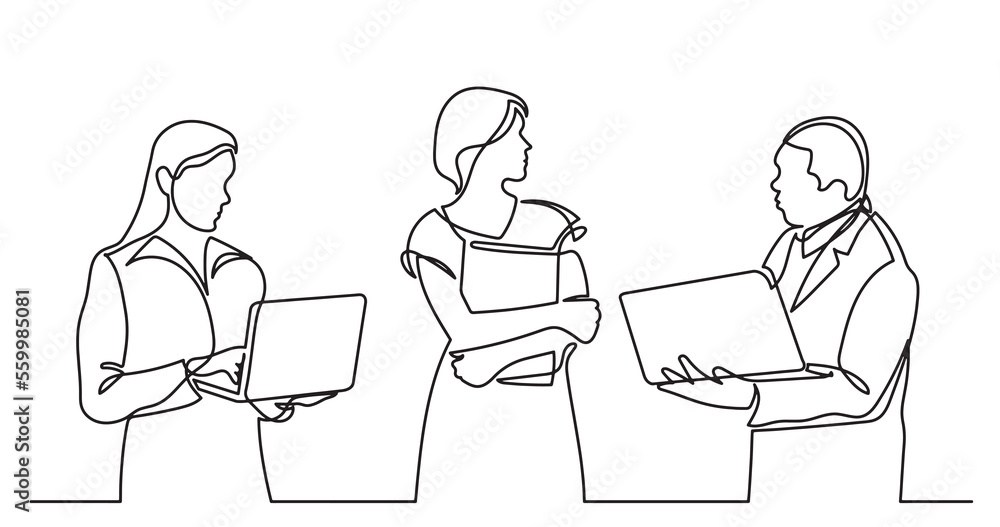 continuous line drawing of standing business people talking - PNG image with transparent background continuous line drawing of standing business people talking - PNG image with transparent background