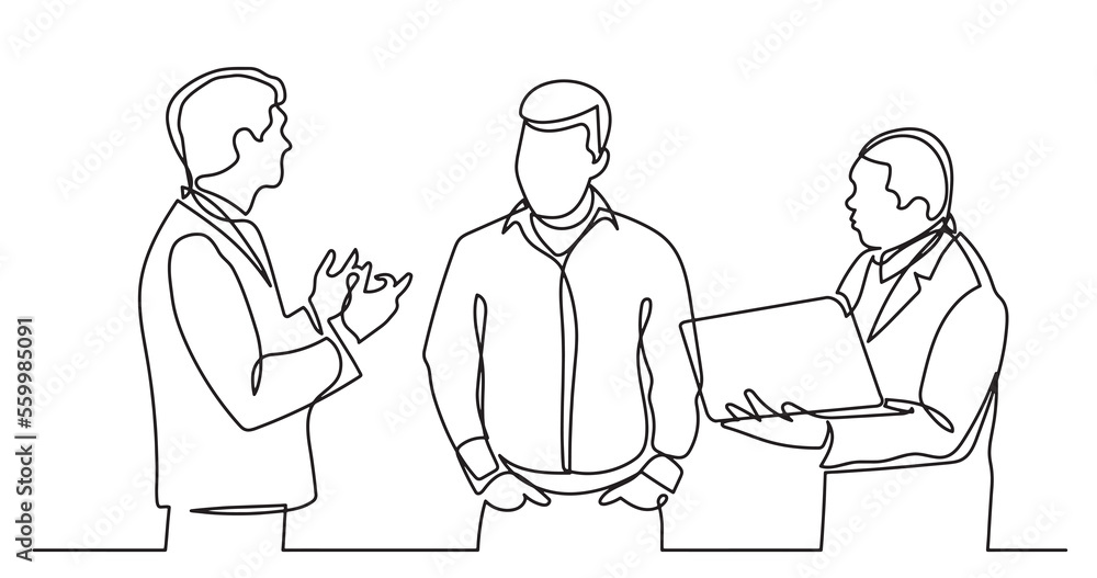 continuous line drawing of standing business people talking - PNG image with transparent background continuous line drawing of standing business people talking - PNG image with transparent background