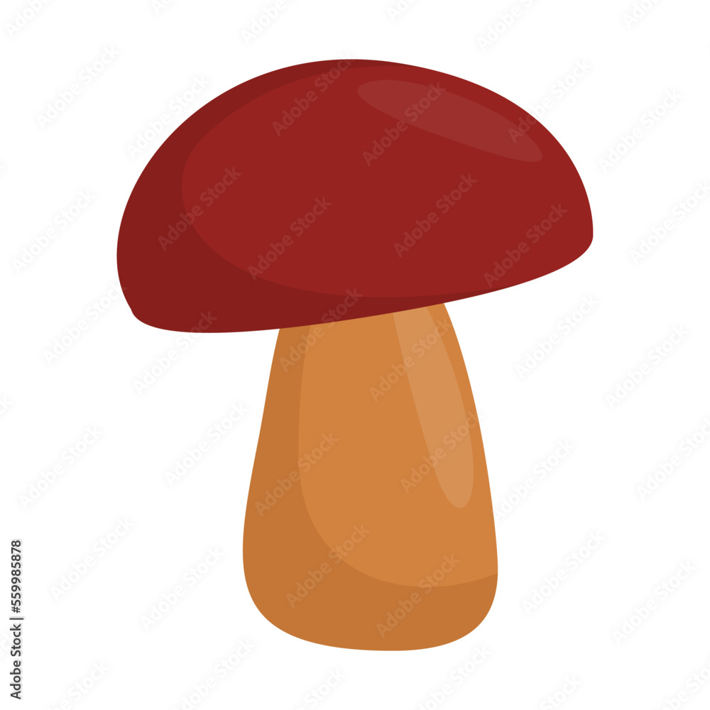 Cartoon drawing of edible mushroom with brown cap isolated on white background. Autumn plant vector illustration. Nature, autumn or fall concept Cartoon drawing of edible mushroom with brown cap isolated on white background. Autumn plant vector illustration. Nature, autumn or fall concept