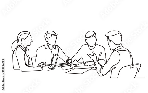 continuous line drawing office workers business meeting - PNG image with transparent background © OneLineStock