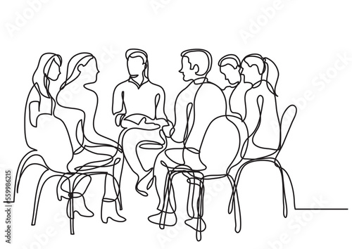 one line drawing group young people meeting - PNG image with transparent background