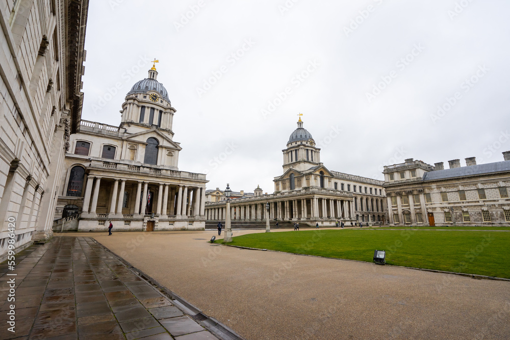 Fototapeta premium University of Greenwich located on the banks of the River Thames in South London with during winter cloudy day in London , United Kingdom : 13 March 2018