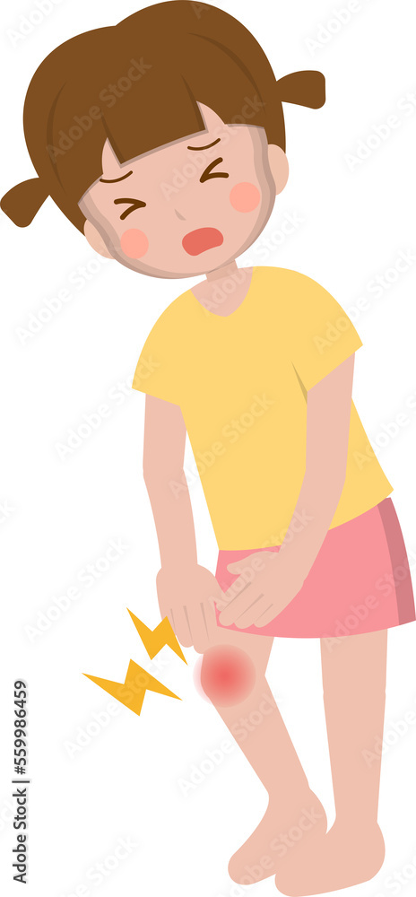 Cartoon Comic Vector of Little Girl Knee Joint Pain Cartoon Comic Vector of Little Girl Knee Joint Pain