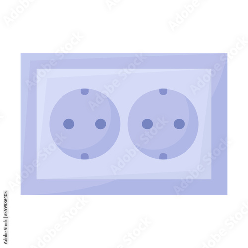 Double electrical socket isolated on white. Electrician tool. Cartoon vector illustration of equipment for electric power control and repair. Hardware service concept