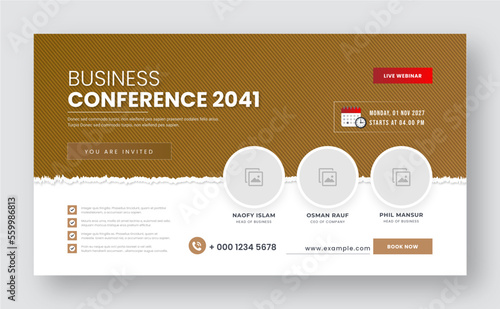 Business webinar invitation design. Webinar and business conference social media banner template. Online live webinar banner invitation template. Business conference flyer. Annual business conference