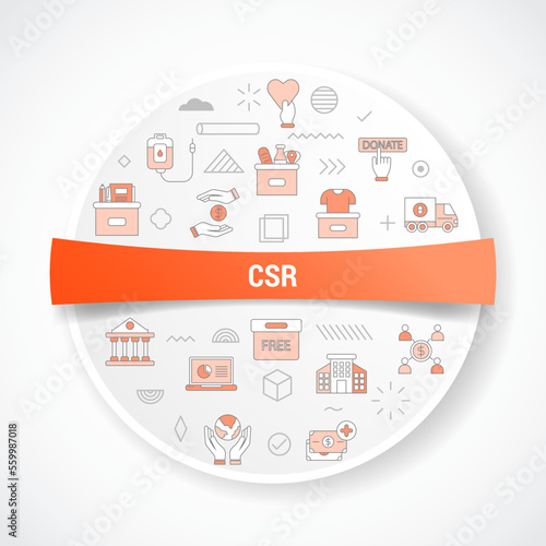 csr corporate social responsibility concept with icon concept with round or circle shape for badge