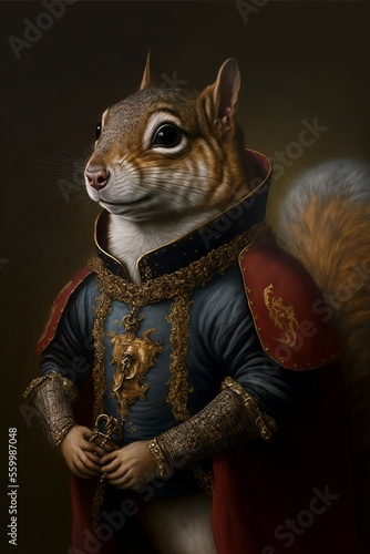 Painting of a squirrel in a Renaissance style. Digital art created using generative AI