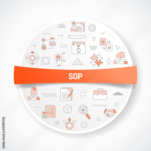 sop standard operating procedure concept with icon concept with round or circle shape for badge