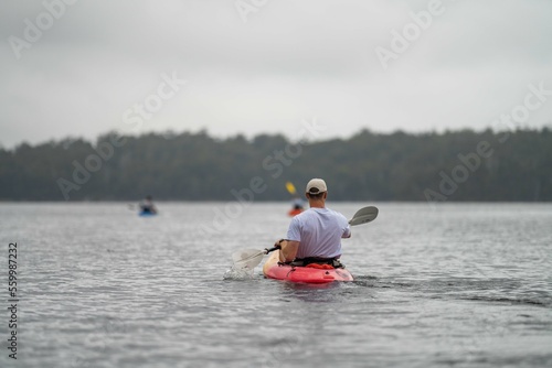 Kayaking on the river at sunset in Australia