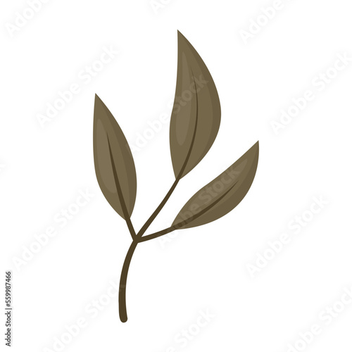 Cartoon drawing of twig with small green leaves isolated on white background. Autumn plant vector illustration. Nature, autumn or fall concept