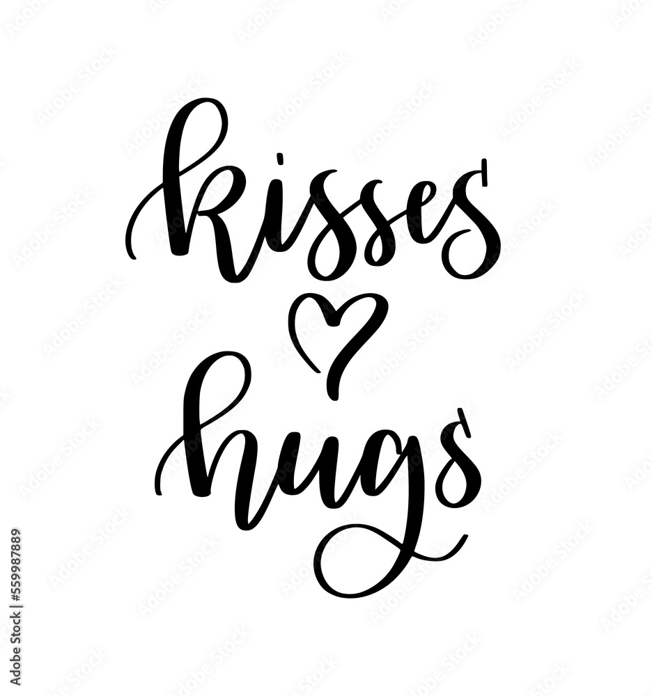 Kisses and hugs calligraphy design on transparent background Kisses and hugs calligraphy design on transparent background
