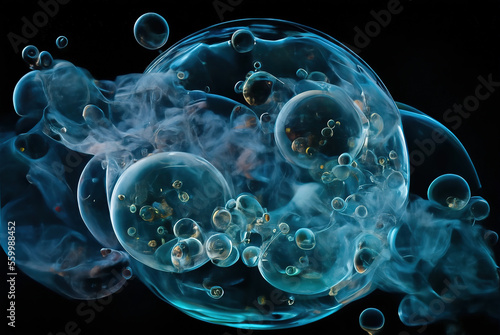 Smoke in water drops on a black isolated background. Generative AI technology