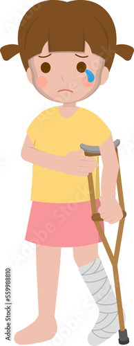 Cartoon Comic Vector of Little Girl Fracture