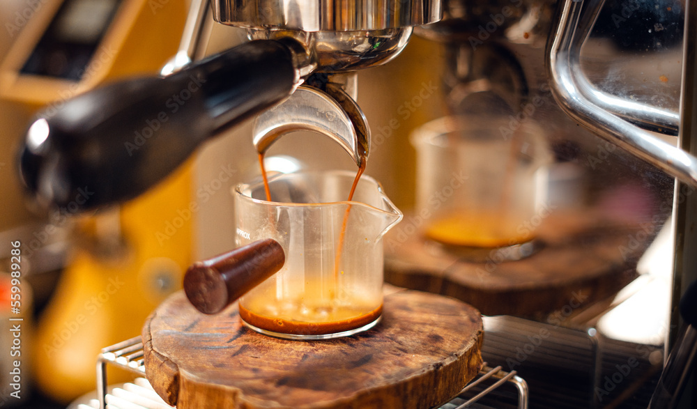 Expresso Coffee machine making a coffee - obrazy, fototapety, plakaty 