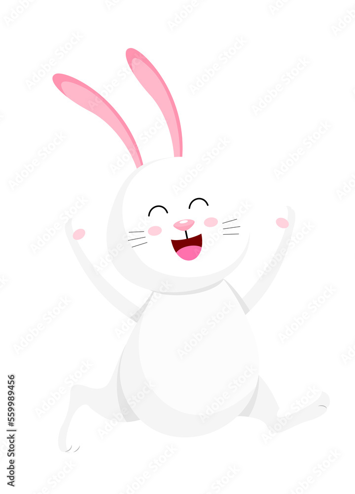 Happy white rabbit. Cute cartoon bunny character. Happy easter day, cartoon character design. Illustration. Happy white rabbit. Cute cartoon bunny character. Happy easter day, cartoon character design. Illustration.