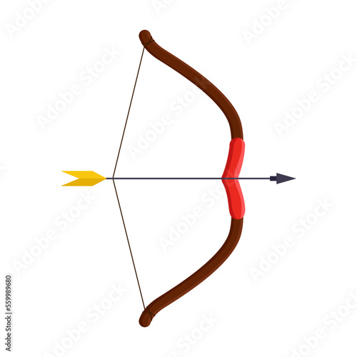 Archery bow with drawn arrow vector illustration. Equipment for archery isolated on white background. Sports concept for game design