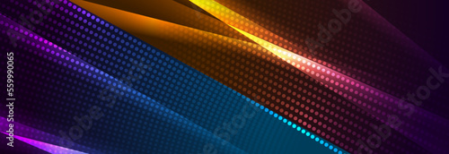 Colorful glowing stripes and dots abstract background. Vector banner design