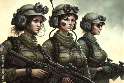 Three futuristic soldier girls