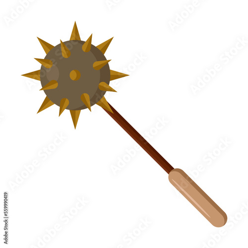 Ancient Spiked mace of warrior vector illustration. Cartoon drawing of old weapon on white background. War, weapon concept for game design