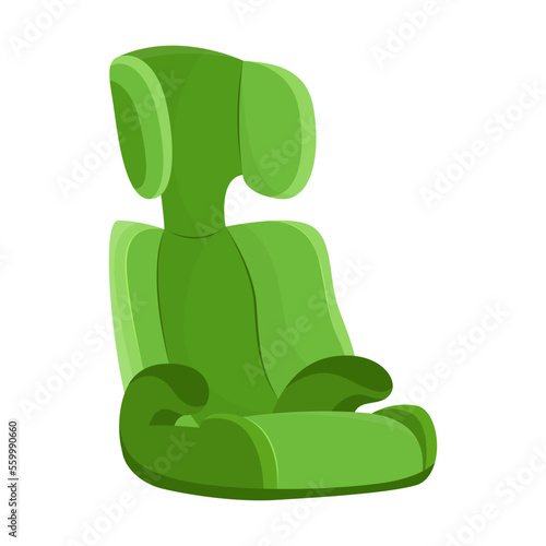 Car seat for babies vector illustration. Chair, booster seat with seatbelts for vehicles isolated on white background. Movement, transportation, safety concept