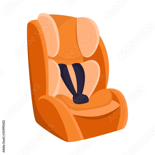 Car seat for babies vector illustration. Chair with seat belts for vehicles isolated on white background. Movement, transportation, safety concept