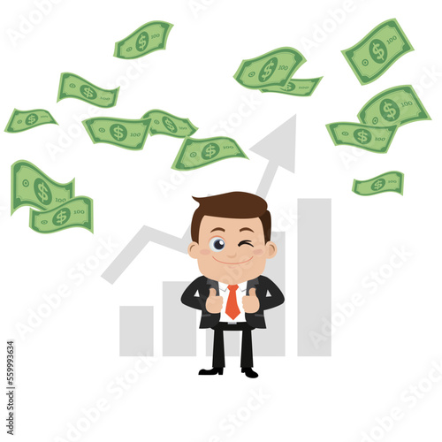 Business people on pile of money cash