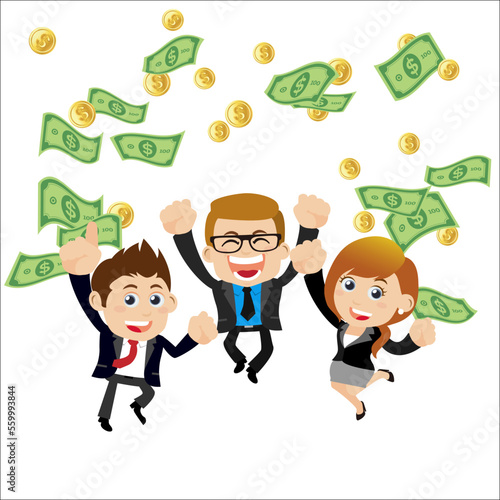 Business people on pile of money cash
