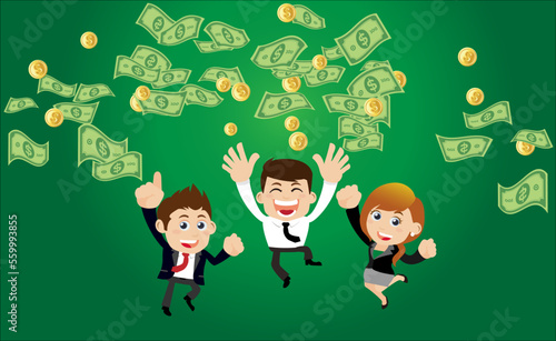 Business people on pile of money cash