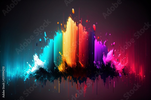 Fotografie, Obraz Generative AI illustration of pillars of bright colorful liquid splashing agains