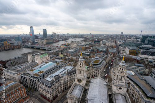 Panoramic view of London from St. Paul's Cathedral observatory during winter cloudy day in London , United Kingdom : 13 March 2018