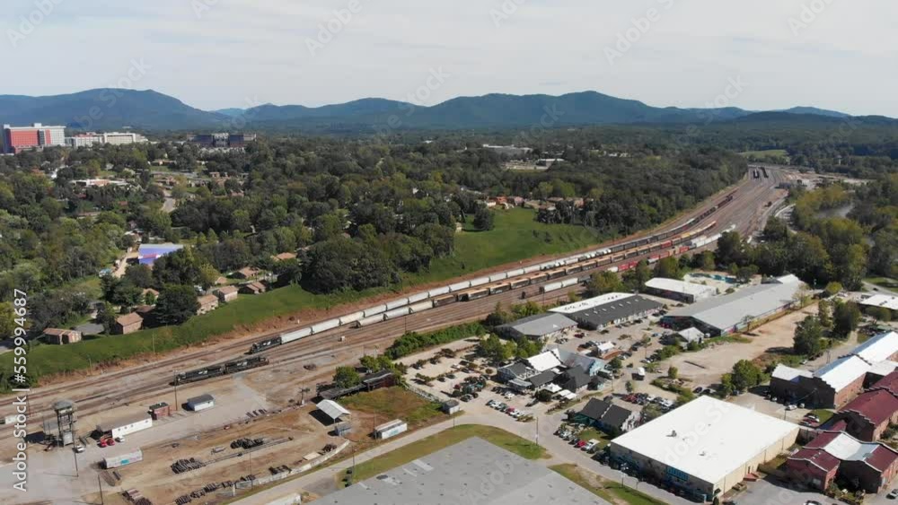 4K Aerial Drone Video of French Broad River and Norfolk Southern Train Yard in Asheville, NC 4K Aerial Drone Video of French Broad River and Norfolk Southern Train Yard in Asheville, NC