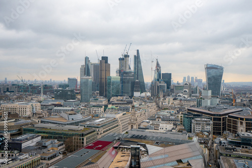 Panoramic view of London from St. Paul's Cathedral observatory during winter cloudy day in London , United Kingdom : 13 March 2018